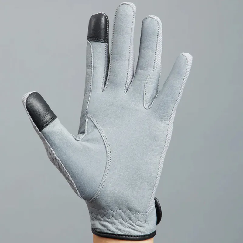 Premier Equine Bordoni Leather Mesh Riding Gloves - Grey-5